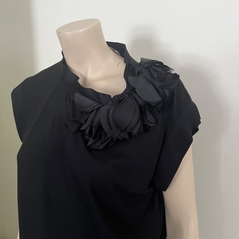 Lanvin mid length black dress w/flower design at neckline